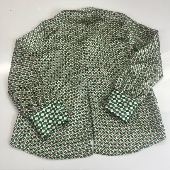 Zara Green Patterned Blouse with Tie L L17-18 - Picture 4 of 5